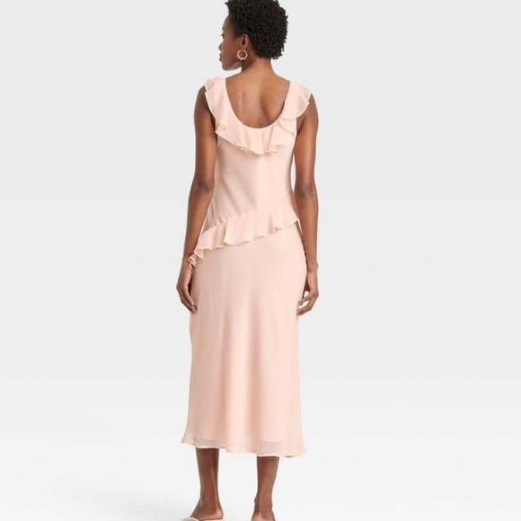 NWTs A New Day Pastel Light Pink Coquette Asymmetrical Ruffle Dress - Picture 3 of 16